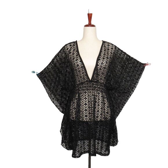 Miken Swim Black Crochet Batwing Sleeve Swim Cover Up Size XL - Picture 9 of 11